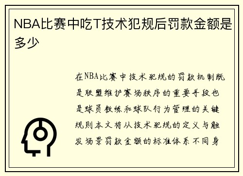 NBA比赛中吃T技术犯规后罚款金额是多少